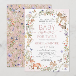 Bosdieren Wildflower Tweeling Baby Shower Kaart