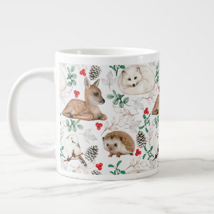 Bosdieren, wit kerstpatroon extra grote beker