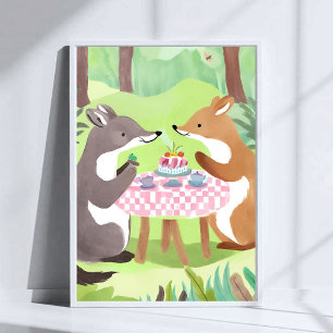 Bosdierenpicknick   Whimsical Cute Watercolor Poster