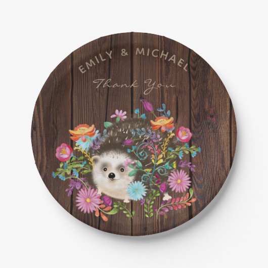 Bosegelhouten egel borden rustieke waterverf papieren bordje (Voorkant)