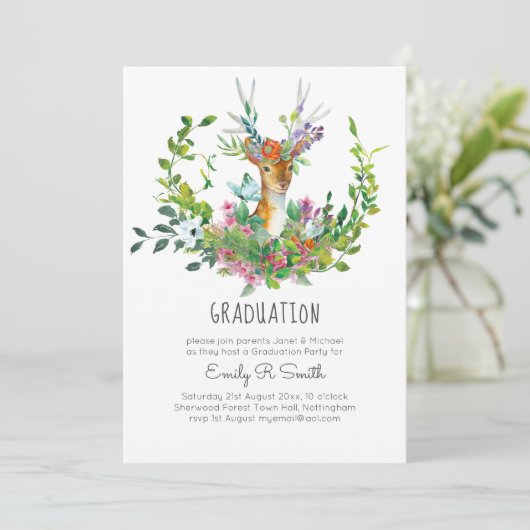 Boseland Herten Afstudeerfeest Uitnodigingen Meisj (Staand voorkant)