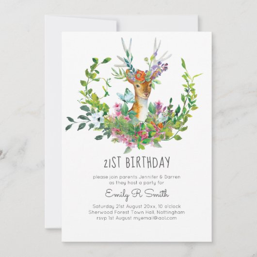 Boseland herten verjaardagsfeest uitnodigingen (Voorkant)