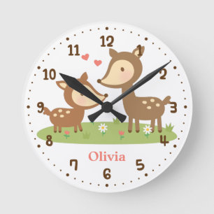 Boseland hertenmoeder en kind kinderkamer decor ronde klok