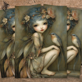 Bosfee en Winterkoning Portret Decoupage Kunst Tissuepapier