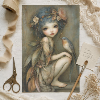 Bosfee en Winterkoning Portret Decoupage Kunst Tissuepapier