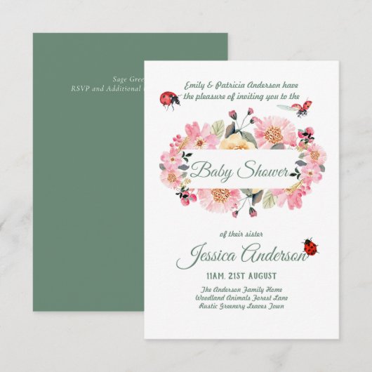 Bosflora en -fauna BABY SHOWER Uitnodigingen (Voorkant / Achterkant)