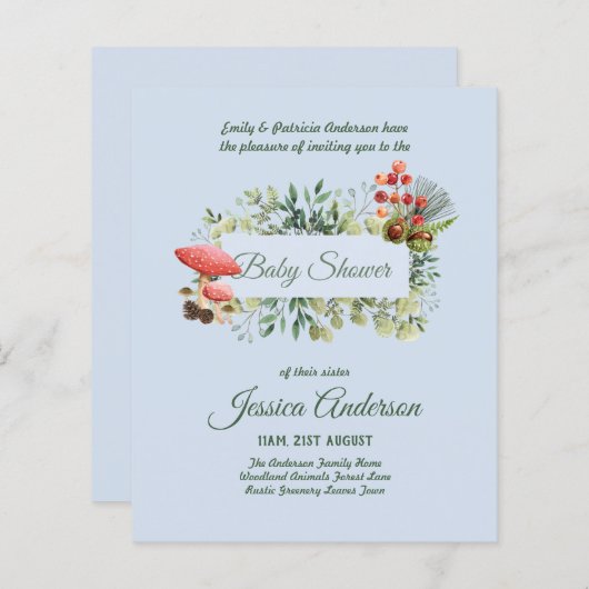 Bosflora en -fauna BABY SHOWER Uitnodigingen (Voorkant / Achterkant)