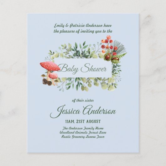 Bosflora en -fauna BABY SHOWER Uitnodigingen (Voorkant)