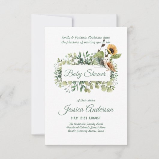 Bosflora en -fauna BABY SHOWER Uitnodigingen (Voorkant)