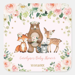  bosgebied Baby shower / blozend bloembos Vierkante Sticker