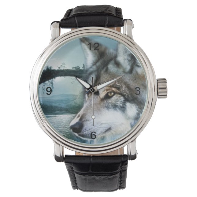 bosgebied moonlight volle maan wolf horloge (Voorkant)