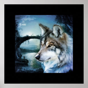 bosgebied moonlight volle maan wolf poster