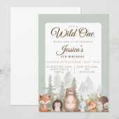 Bosgeboortedag uitnodiging | Wilde één verjaardag (Voorkant / Achterkant)