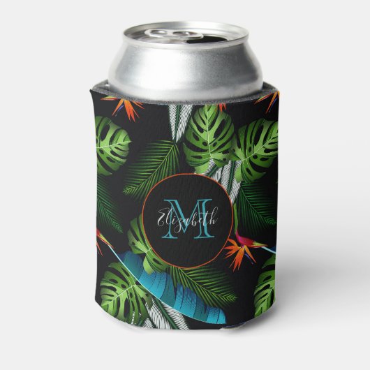 Bosgroen bladblad met oerwoud zwarte bladeren blikjeskoeler (Blikje Achterkant)