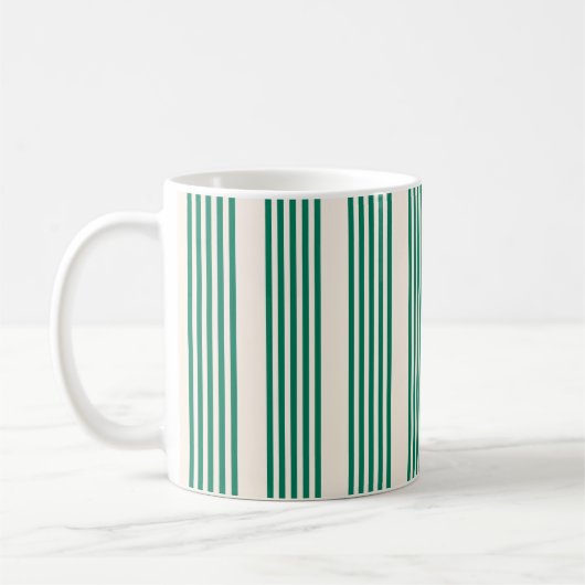 Bosgroen en beige vijf strepen patroon koffiemok (Links)