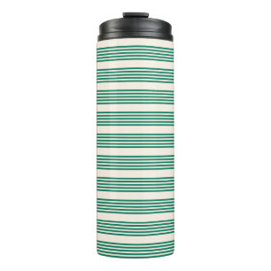 Bosgroen en beige vijf strepen patroon thermosbeker