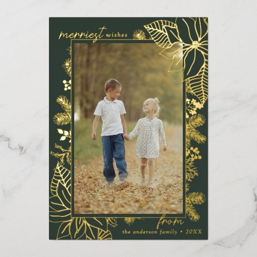 Bosgroen en Goud | Verticale Kerstdia's Folie Feestdagenkaart (Voorkant)