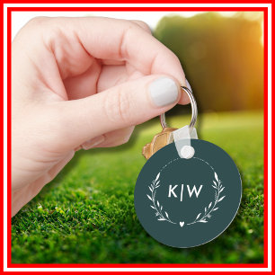 Bosgroen en Wit Modern Initialen Monogram Sleutelhanger