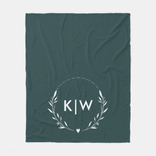 Bosgroen en Wit Modern Monogram Initiaal Fleece Deken