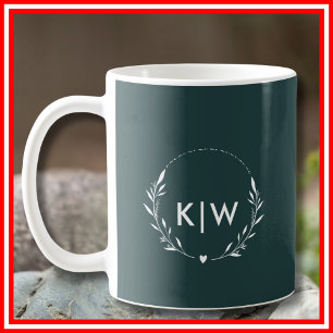 Bosgroen en Wit   Modern Monogram Initiaal Koffiemok