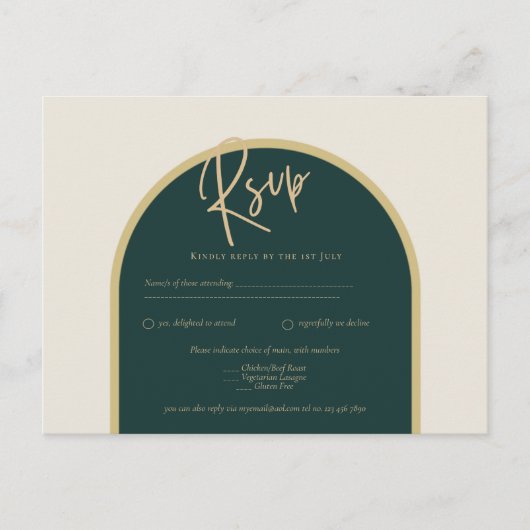 Bosgroen Goud Witte Rozen Winter Huwelijk RSVP Briefkaart (Voorkant)