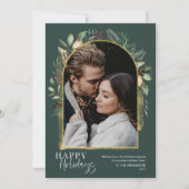 Bosgroen gouden boog met modern schrift foto feestdagenkaart (Voorkant)