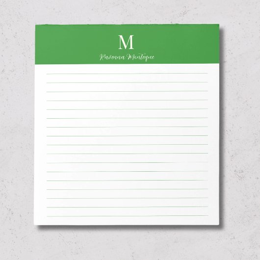 Bosgroen Klassiek Persoonlijk Monogram Gelinieerd Notitieblok
