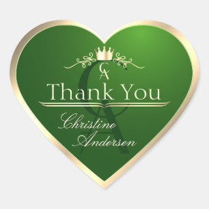 Bosgroen met gouden frame monogram bedankt hart sticker