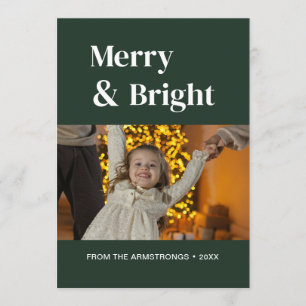 Bosgroen Minimalistische Merry Bright Kerstmis Feestdagenkaart