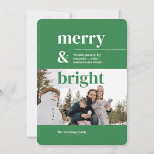 Bosgroen Minimalistische Merry Bright Kerstmis Feestdagenkaart