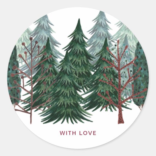 Bosgroen | Pine Trees kerstvakantie Ronde Sticker (Voorkant)