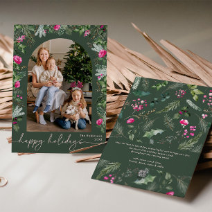Bosgroen Roze Botanisch Gebladerte Boog Foto Feestdagenkaart