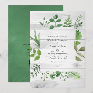 Bosgroen Rustieke QR-code RSVP Huwelijk Kaart