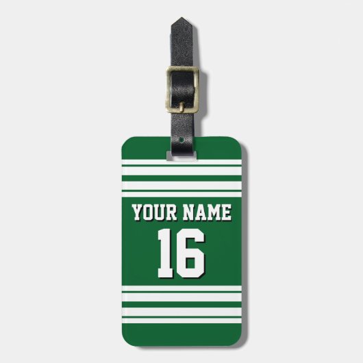 Bosgroen Witte Team Jersey Aangepast Nummer Naam Bagagelabel (Voorkant verticaal)