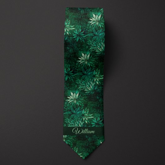 Bosgroene botanische monogram stropdas