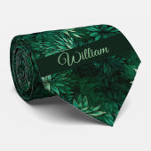 Bosgroene botanische monogram stropdas (Opgerold)