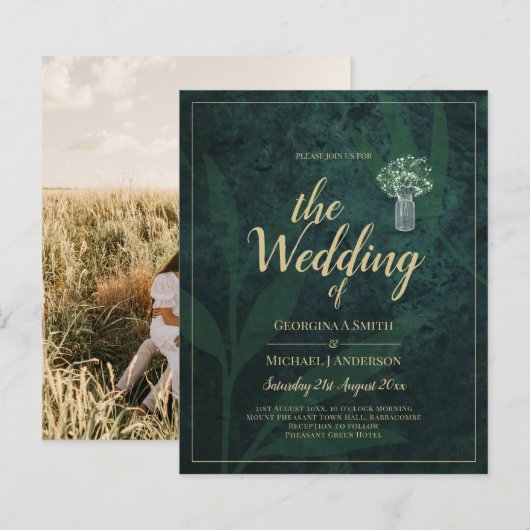 Bosgroene foto-huwelijksuitnodiging (Voorkant / Achterkant)