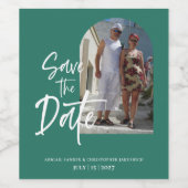 Bosgroene foto Sla de datum op uitnodiging Wijn Etiket (Enkel label)