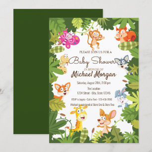 Bosgrond, Bladeren, Bosdieren Baby Shower Kaart