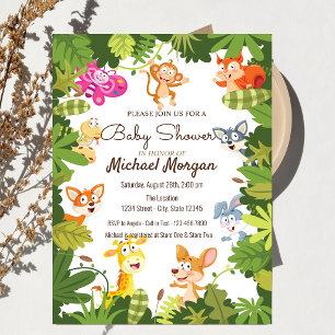 Bosgrond, Bladeren, Bosdieren Baby Shower Kaart