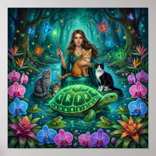 Bosheks en de Wereldschildpad — Noordse stijl Poster
