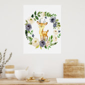 Boshoortenhert navy floral nursery print (Keuken)