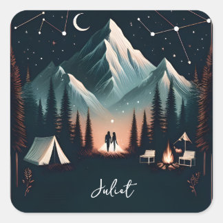 Boshout Sky Tree Fire Camping Vrijgezellenfeest Vierkante Sticker