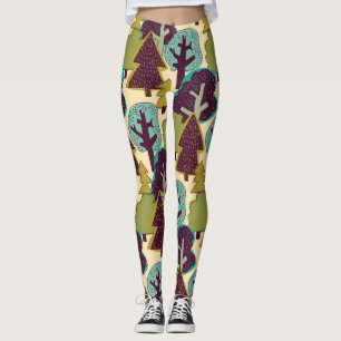 Boskleur Doodle Bomen Illustratie Leggings