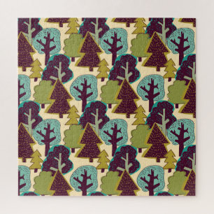 Boskleur Doodle Bomen Illustratie Legpuzzel