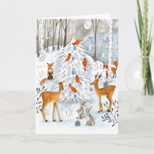 Bosland blauw & wit Boom en dieren Bos Feestdagen Kaart