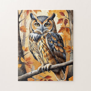 Bosland bos waterverf uil herfst dier legpuzzel