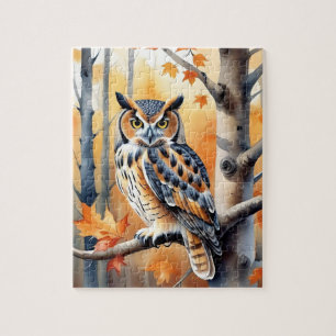 Bosland bos waterverf uil herfst dier legpuzzel