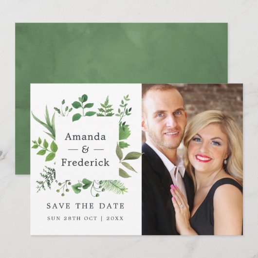 Bosland bosgroene trouwfeest save the date (Voorkant / Achterkant)
