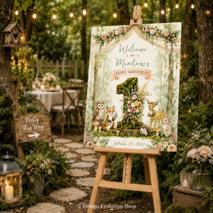 Bosland Eerste Verjaardag Boho Bloemen Welkomstbor Poster